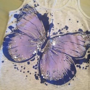 JUSTICE Tank Top Shirt Grey Butterfly 7
