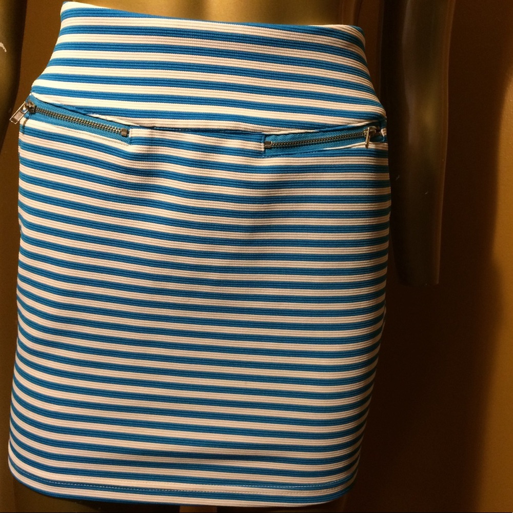 Blue and white pencil skirt