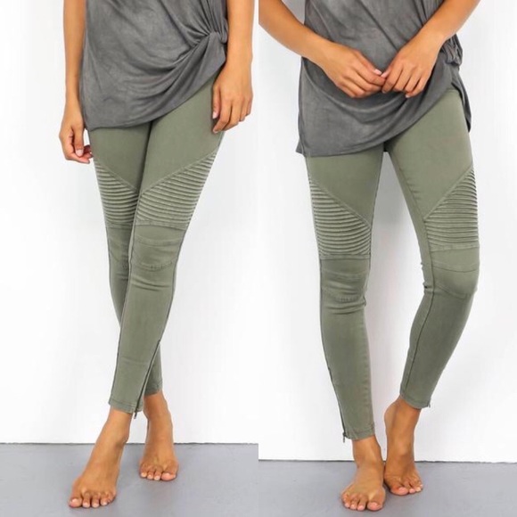 LAST PAIR!! 🌻 Olive Green Moto jeggings - Picture 2 of 5