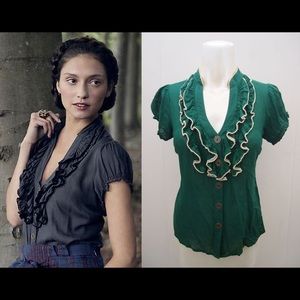 Odille by Anthropologie Green Ruffle Top - 4