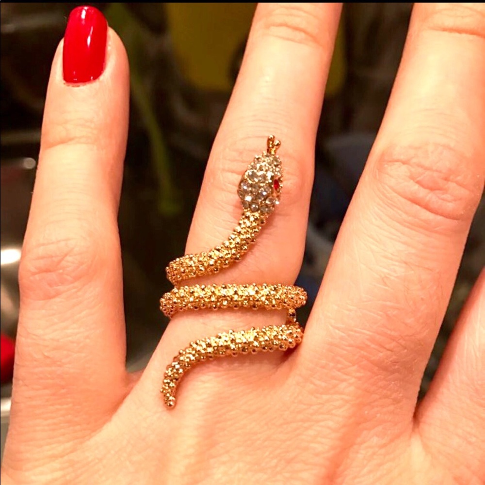 Gold or Silver Rhinestone Serpent Snake Ring NWT - Picture 6 of 8