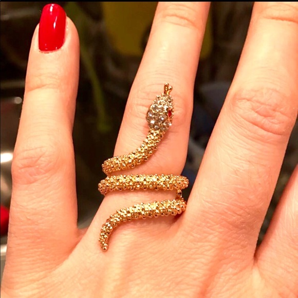 Gold or Silver Rhinestone Serpent Snake Ring NWT - Picture 6 of 8