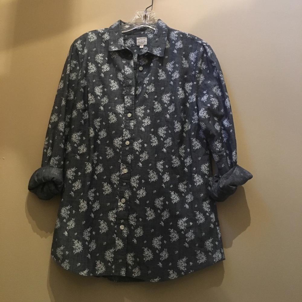 J Crew gray LS shirt, prints, cotton, Small