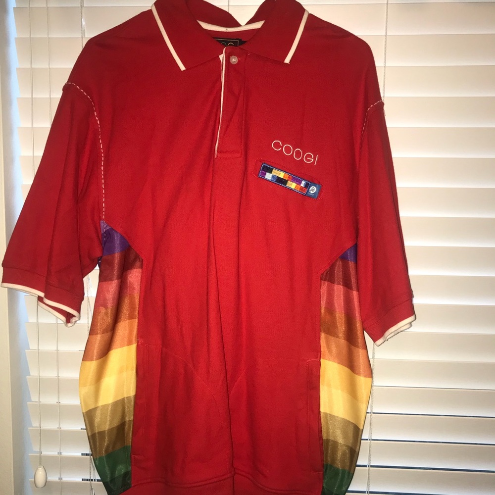 Red Vintage Coogi Rainbow Stripped Polo. Adult XL