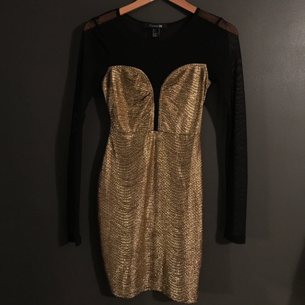 Forever 21 Black Sheer & Gold Dress