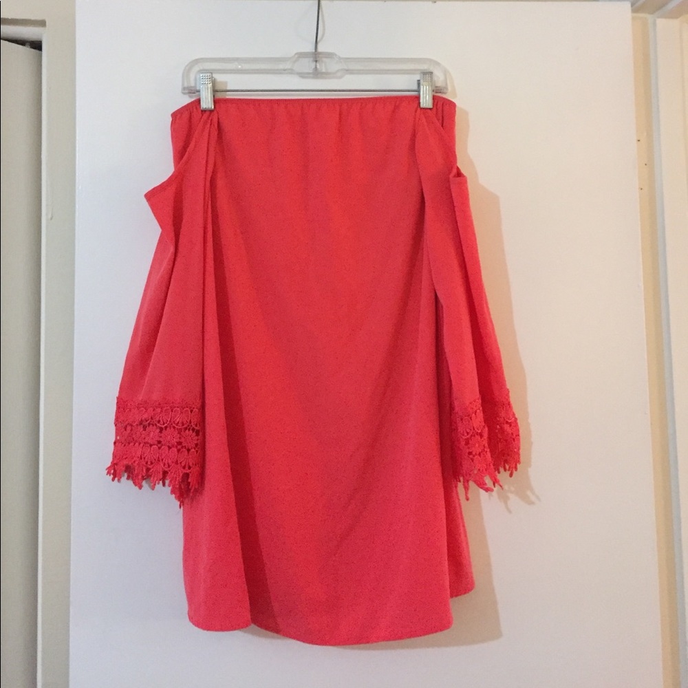 Coral off the shoulder mini dress