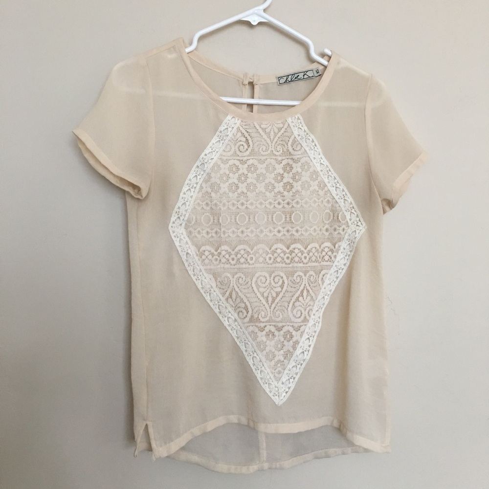 Cream embroidered short sleeve blouse