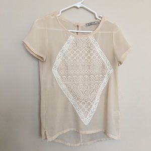 Cream embroidered short sleeve blouse