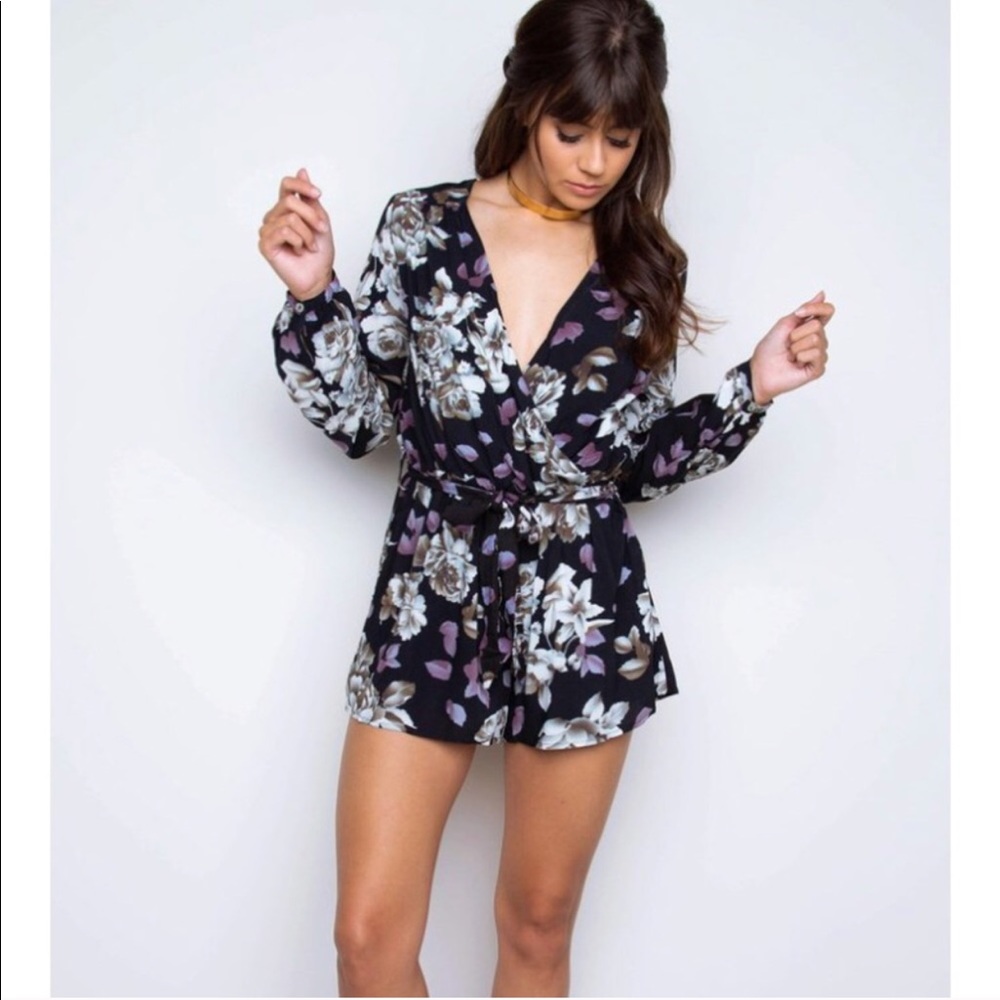 New Black Floral Grey and Purple Romper