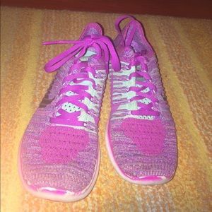 Purple Nike Flyknit Free Runs