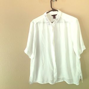 Bright White Beaded Collar Blouse