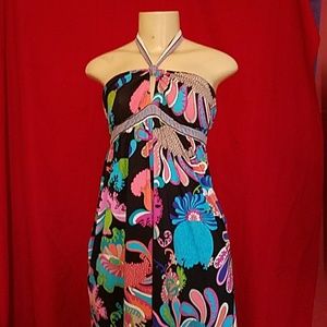 Trina Turk M Maxi Dress Halter Paisley Multicolor