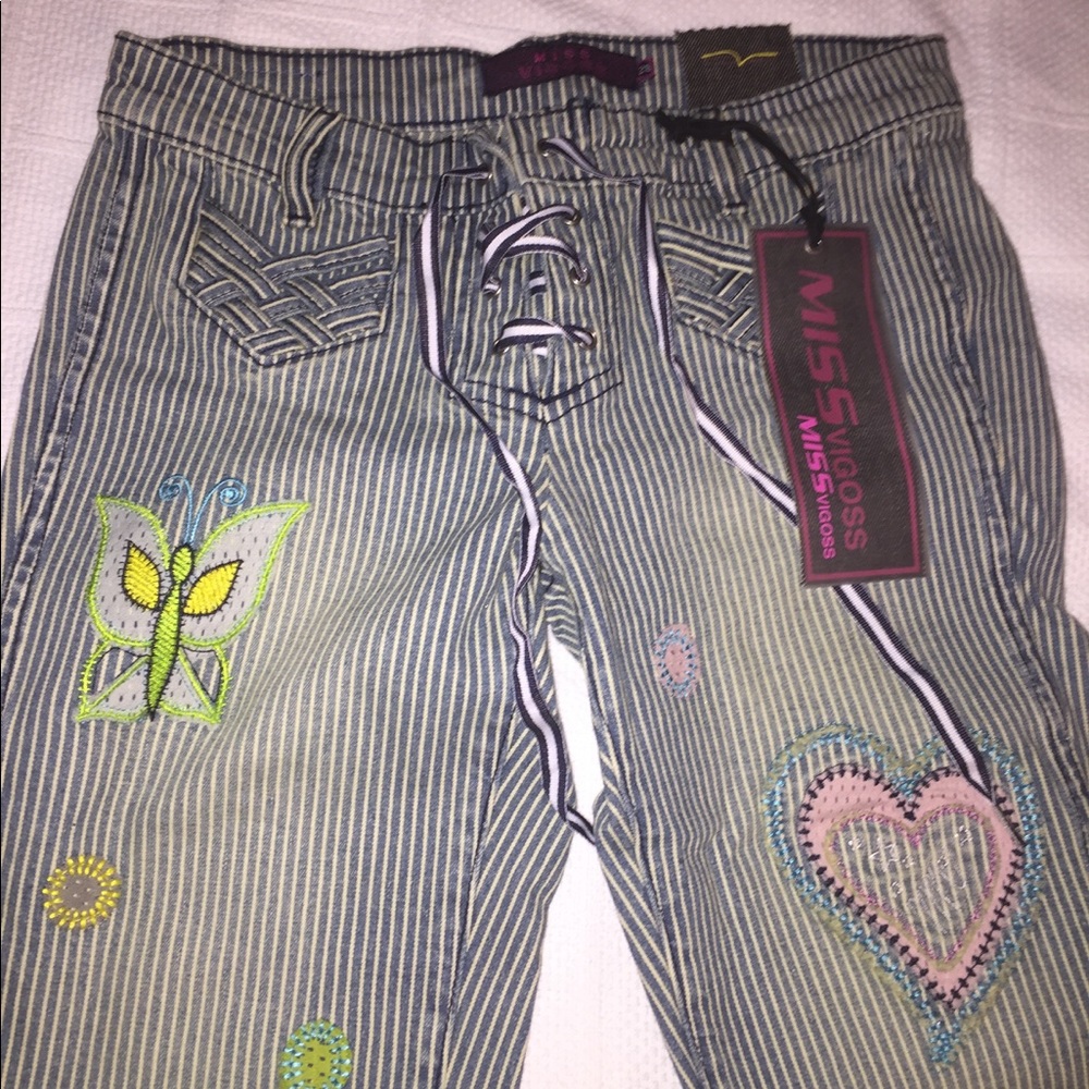 ✨Miss Vigoss ✨stripe denim cropped with patchwork