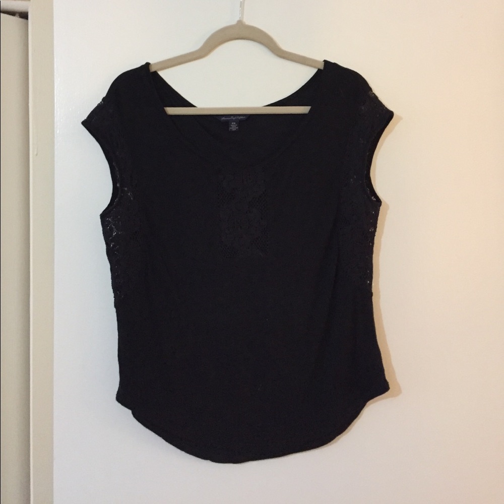 American Eagle Outfitters black lace muscle tee