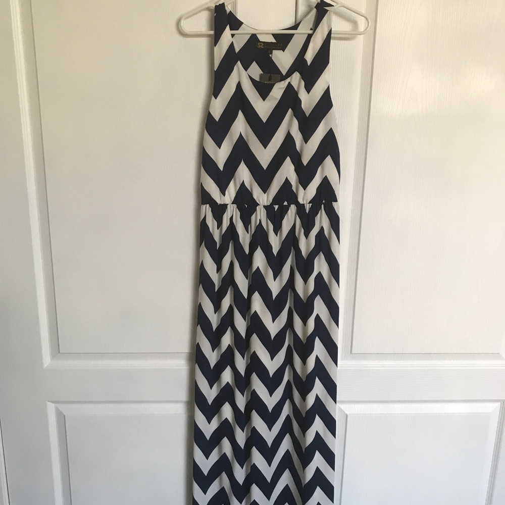 Navy and White Chevron Print Maxi
