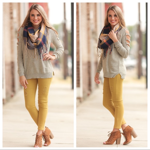 LAST PAIR! Mustard Distressed Skinny Jean - Picture 2 of 3