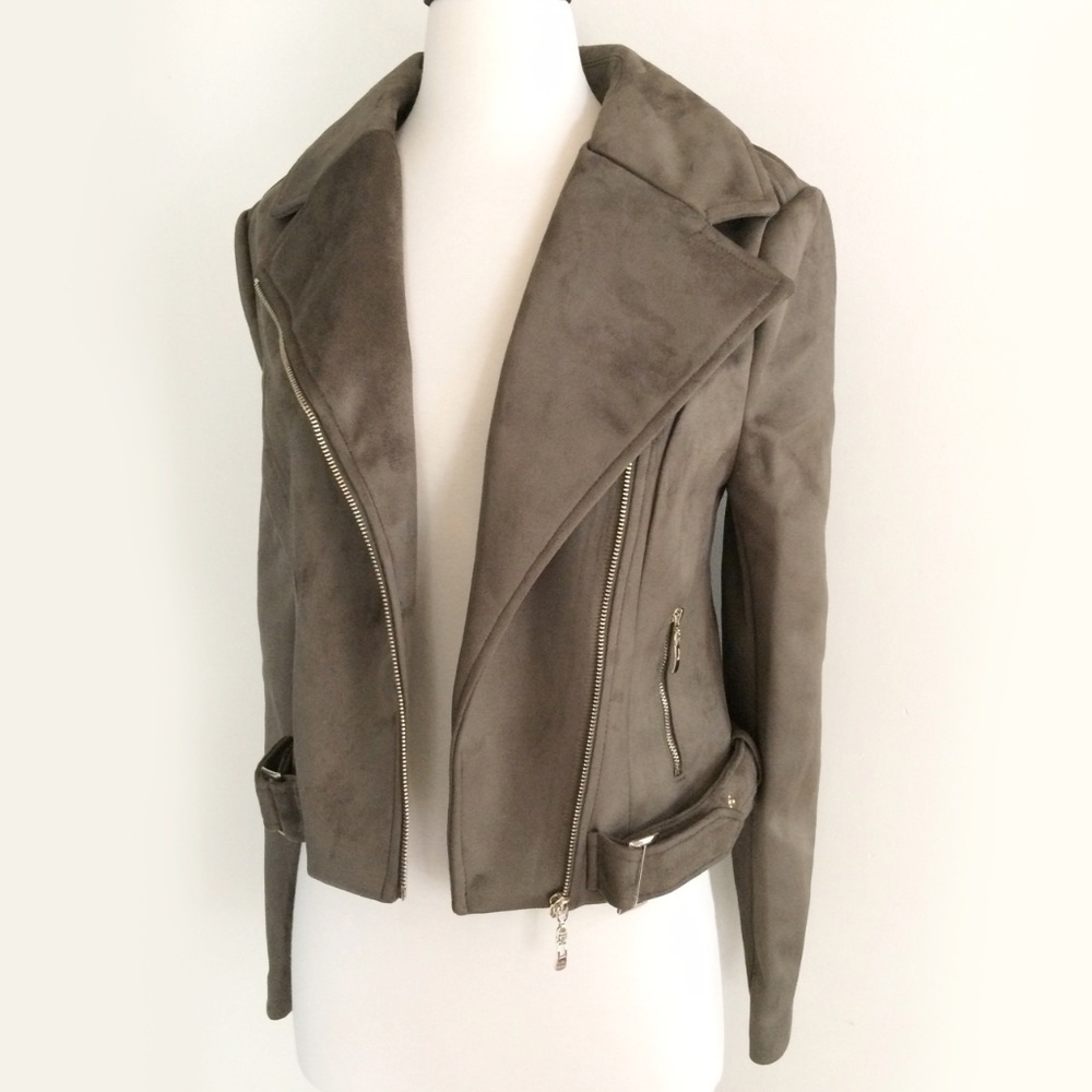 Romeo & Juliet Couture Suede Moto Olive Jacket - Picture 2 of 7