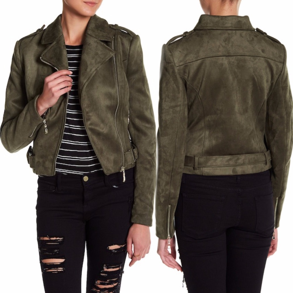 Romeo & Juliet Couture Suede Moto Olive Jacket - Picture 6 of 7