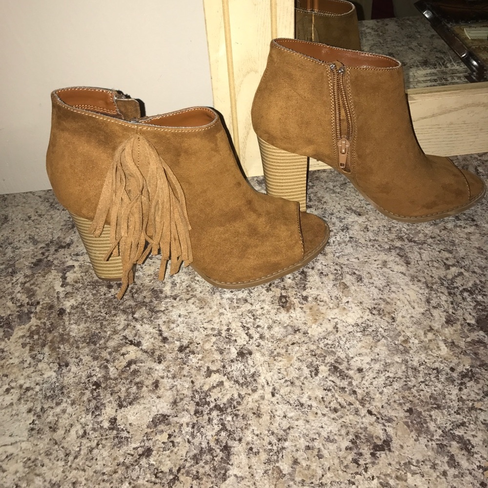 Brown fringe booties