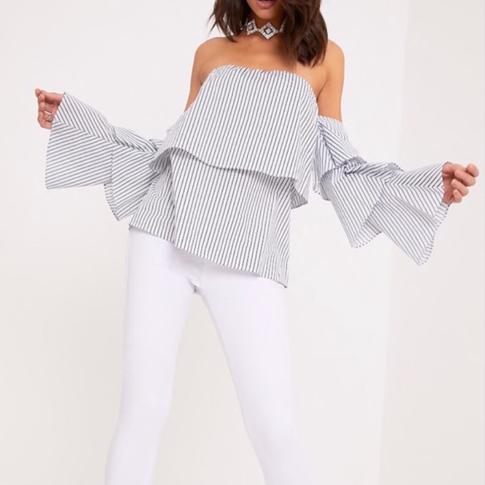 Striped Ruffled Sleeve Blouse