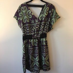 Purple/Green Print Short Sleeve Dress