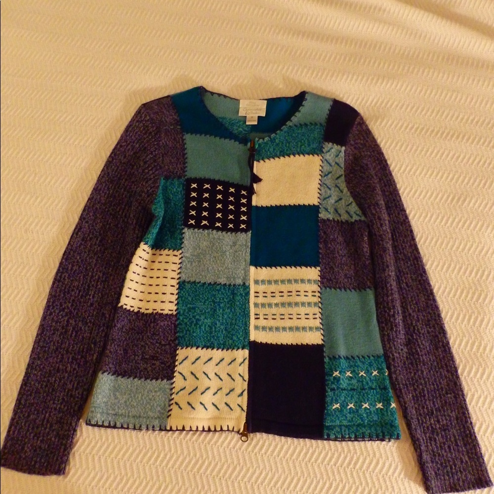 Christopher & Banks patchwork zip-up sweater