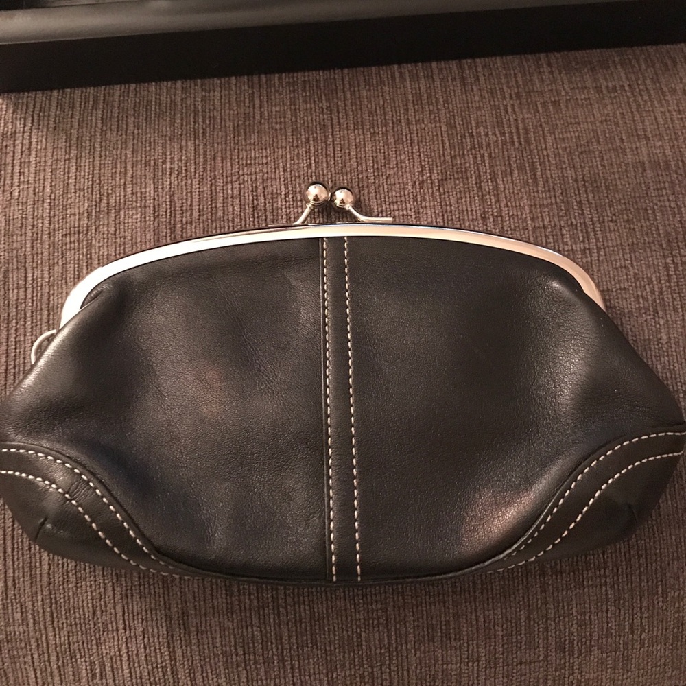 Small black leather COACH clutch, like new!