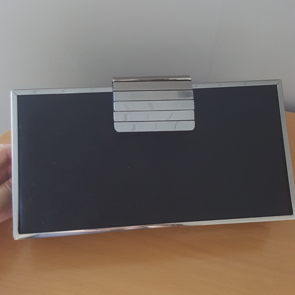 NEW BCBG MAXAZRIA black satin clutch