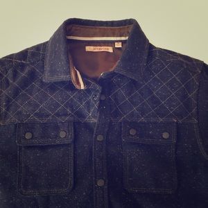 NAVY BLUE WOOL BUTTON UP/ PATCHES SLEEVES