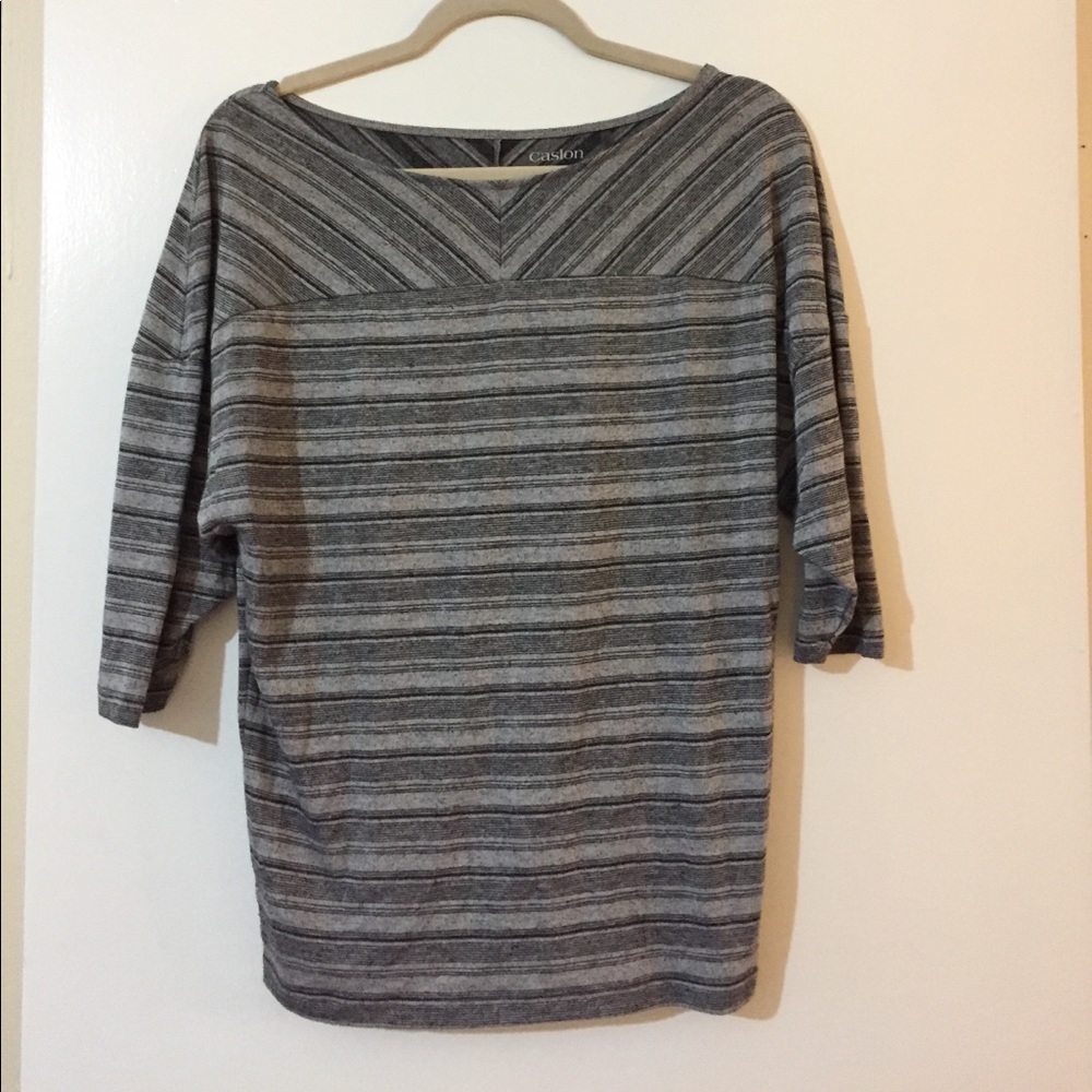 Grey/charcoal striped dolman sleeve top