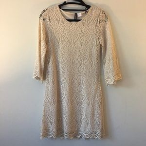 Cream Crochet Long Sleeve Dress