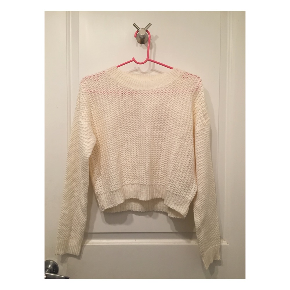 cream open knit crop sweater