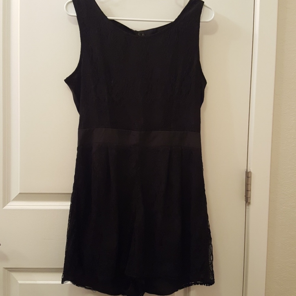 Material Girl Black Lace Romper with Open Back