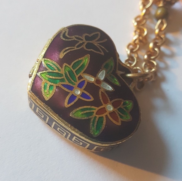 VTG Heart Cloisonne Box Locket Necklace - Picture 8 of 8