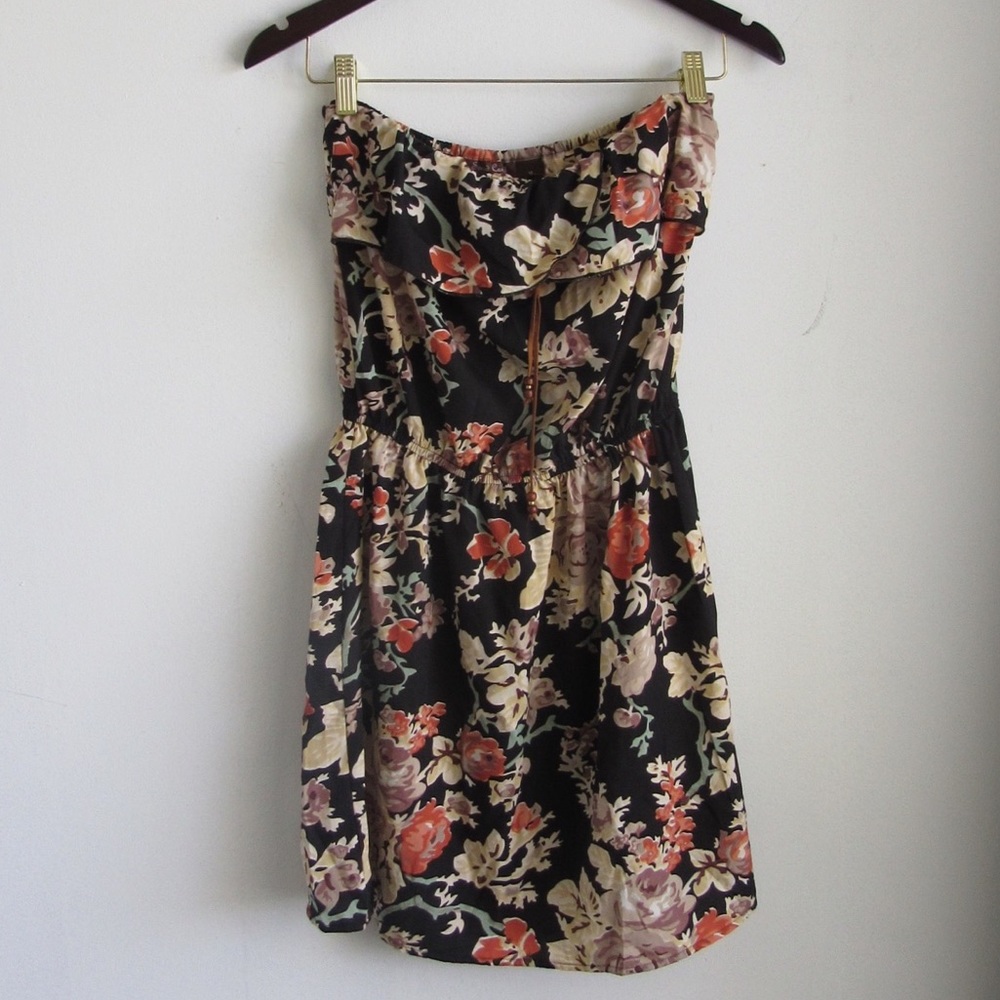 Speed Control Strapless Black & Red Floral Dress