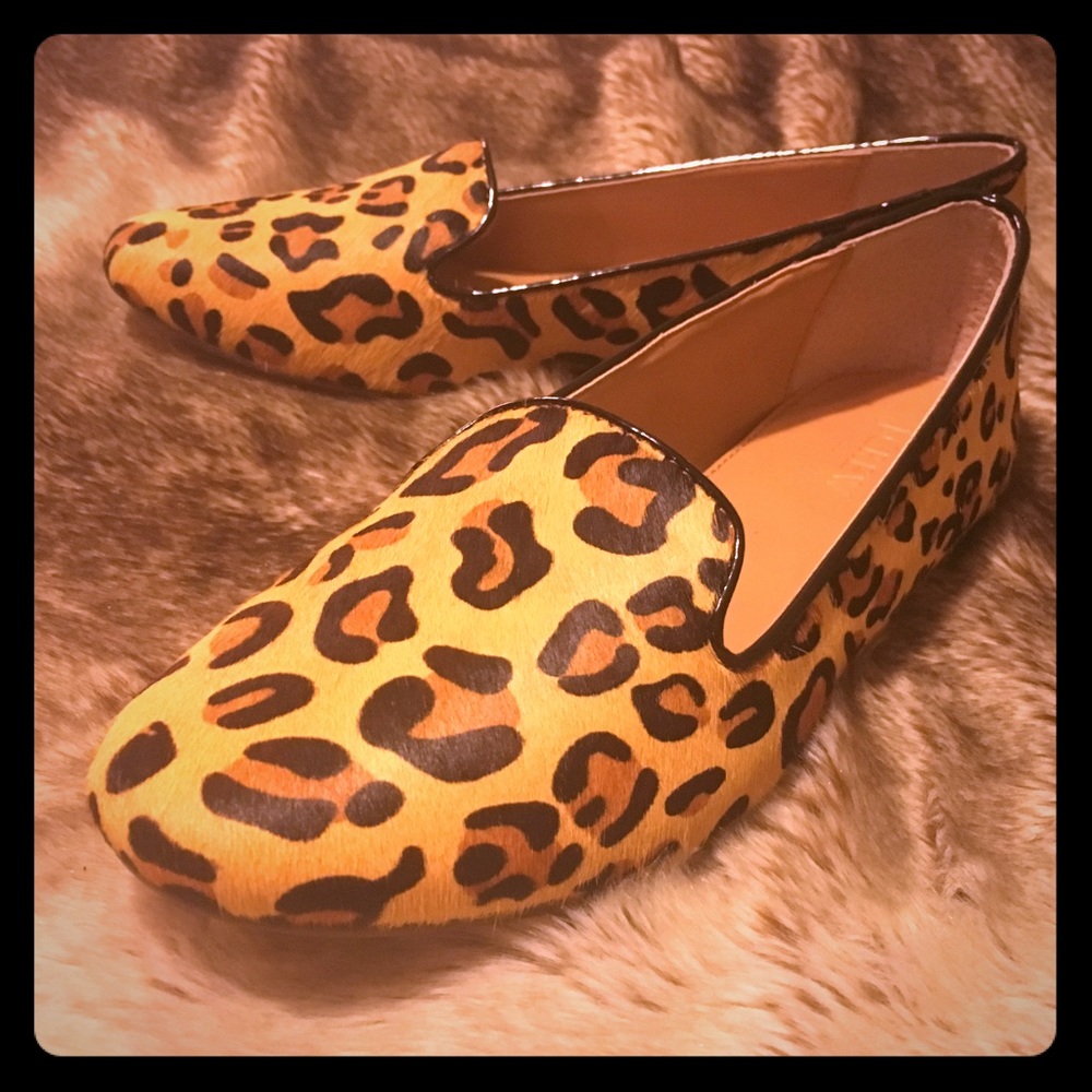 J Crew Leopard Calf Hair Loafers