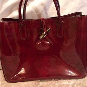 LONGCHAMP ROSEAU MEDIUM PATENT BOX TOTE BAG