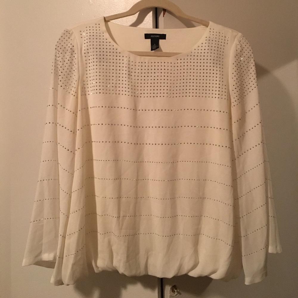 Alfani White Blouse with Silver Embellishments 4