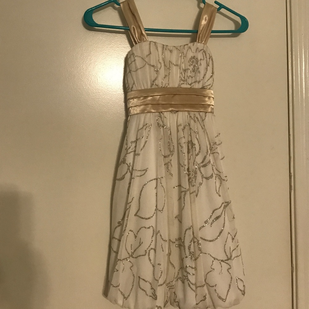 Girls dress gold and off white and glitter design