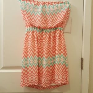 Pink and Teal Chevron Strapless Dress