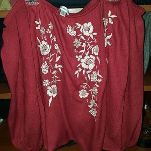 Red Boho Floral Off The Shoulder Top