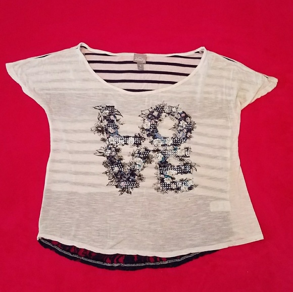 Vanity "love" Navy & Cream Shirt w/Stripes & Lace - Picture 1 of 8