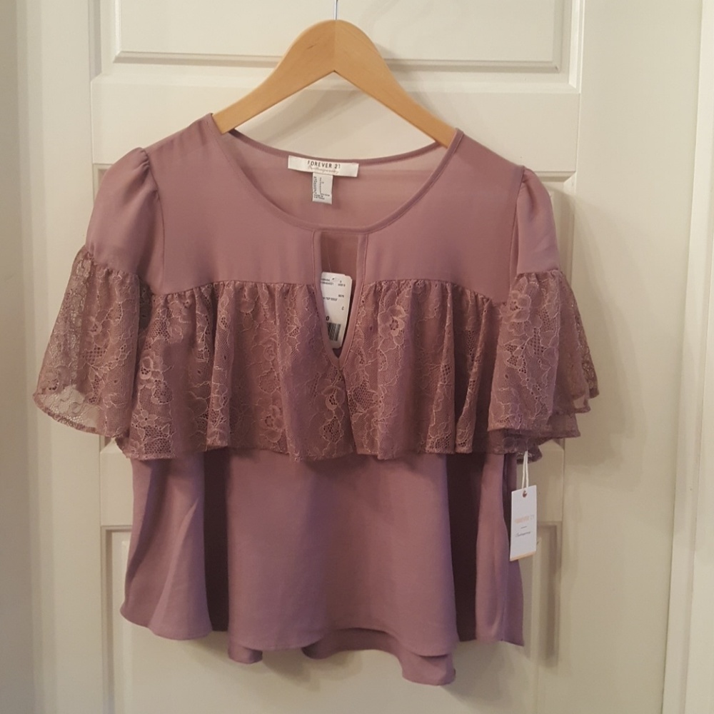 Nwt F21 Chiffon and Lace Ruffle Top