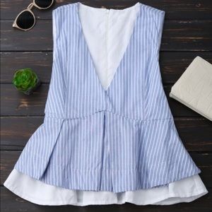 Plunge striped skirted top with belt