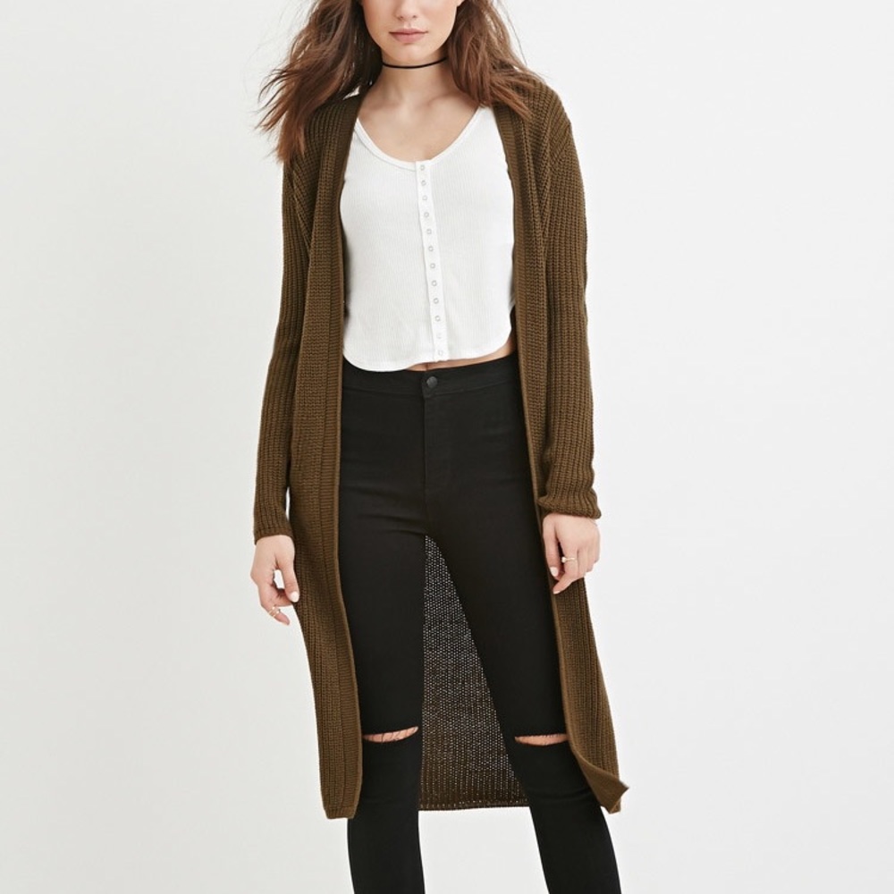 Forever 21 Olive Green Longline Cardigan