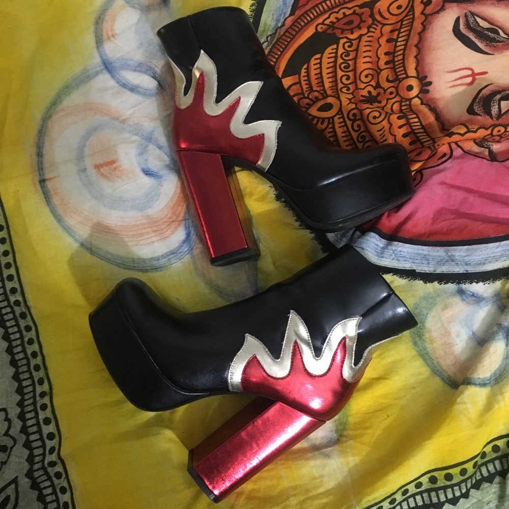 Metallic Flame Platform Boots