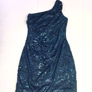 Lily Rose Aqua one shoulder sequin formal dress