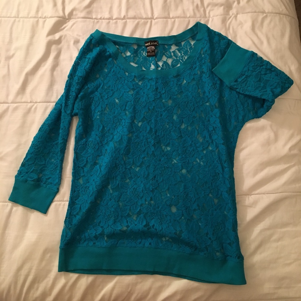 Turquoise lace top