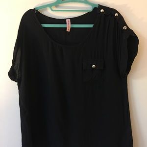Black Short Sleeve Top W/ Gold Buttons