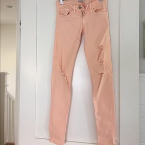 Light Pink, Lightly Distressed Skinny Jeans
